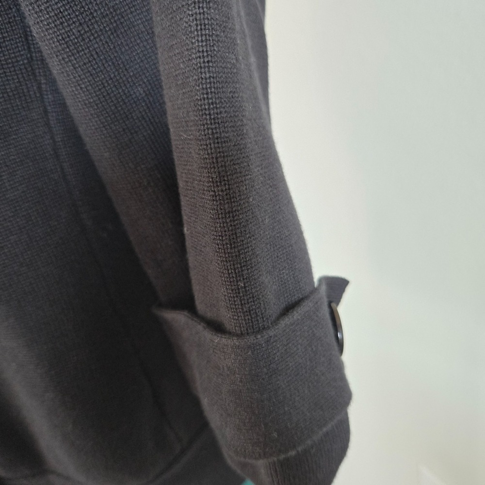 Talbots Sweater Blazer Women Large Black Double Breasted Cropped Knit 3/4 Sleeve - Picture 4 of 11